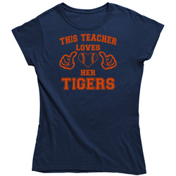 This Teacher Loves Her Tigers Baseball T Shirt - Detroit Tigers Team Colors Ladies T Shirt