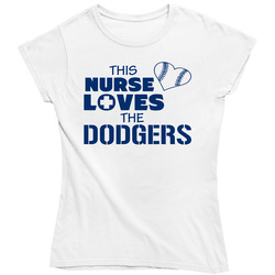 This Nurse Loves The Dodgers Baseball T Shirt - Los Angeles Dodgers Team Colors Ladies T Shirt