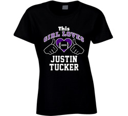 This Girl Loves Justin Tucker Baltimore Football Player Sports Fan Heart Ladies T Shirt