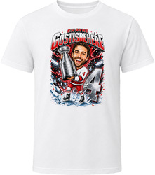 Carolina Hurricanes Shayne Gostisbehere White Jersey Stanley Cup Caricature T Shirt Carolina Hurricanes Shayne Gostisbehere White Jersey Stanley Cup Caricature T Shirt