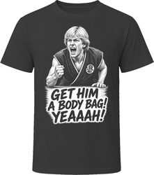 The Cobra Kai Corner Get Him a Body Bag Iconic 80s Movie T Shirt