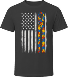Autism Awareness American Flag Puzzle Ribbon T-Shirt Autism Awareness American Flag Puzzle Ribbon T-Shirt