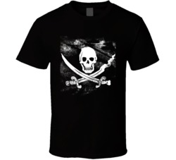 Pirate Flag Jolly Roger Skull And Swords Waving Flag Cool Distressed T