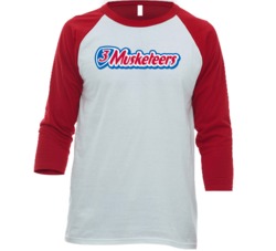 3 Musketeers Chocolate Bar Snack Junk Food Fan Baseball Raglan T Shirt 3 Musketeers Chocolate Bar Snack Junk Food Fan Baseball Raglan T Shirt