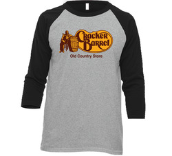 Cracker Barrel Old Country Store Nasdaq Company Logo Employee Fan Mens Soft Cotton Tee Raglan 3/4 Sleeve Shirt