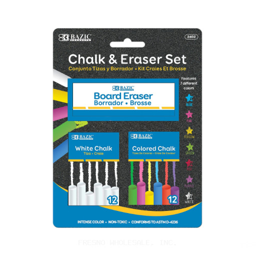 BAZIC 3CT CHALK & ERASER SET #2402