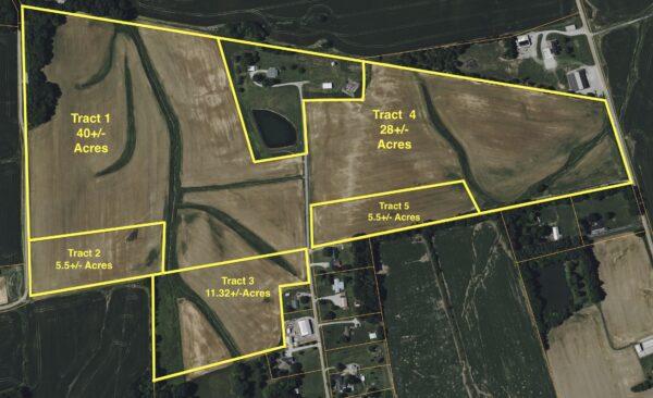 90+/- ACRES - 5 TRACTS - ROW CROP - HOME SITES - MINI FARMS