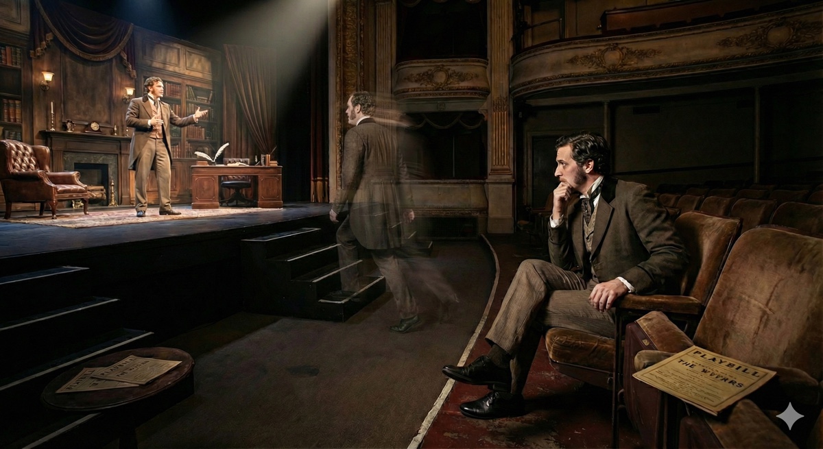 Actor walking off stage to sit in the audience