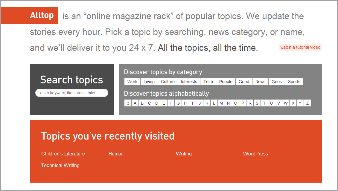 Alltop is similar to an online magazine rack