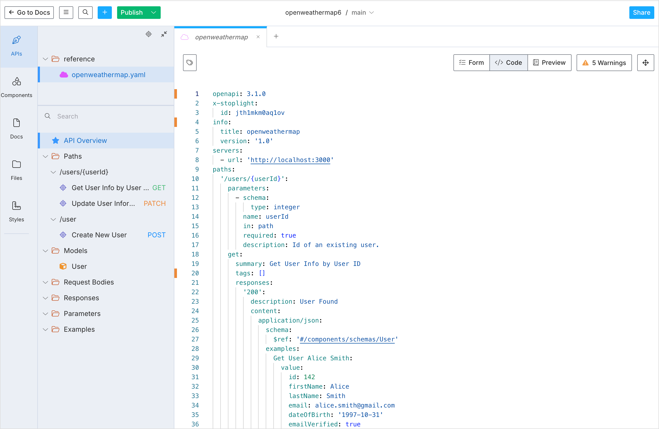 Sample code from Stoplight code editor