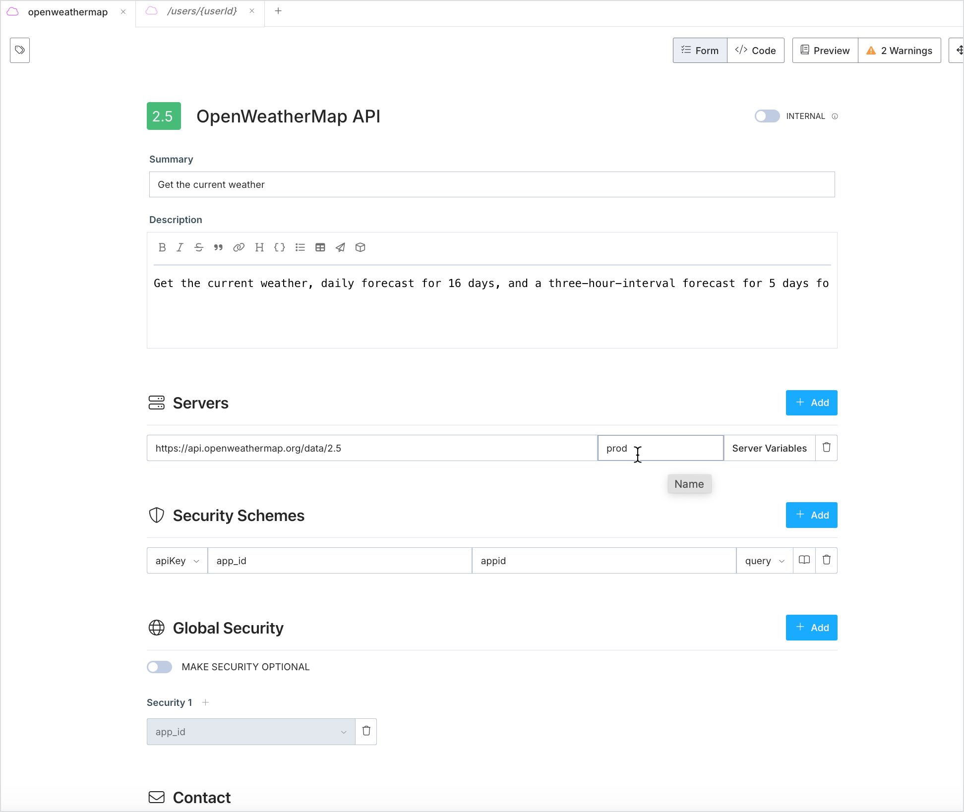 Populating Stoplight info in API Overview section