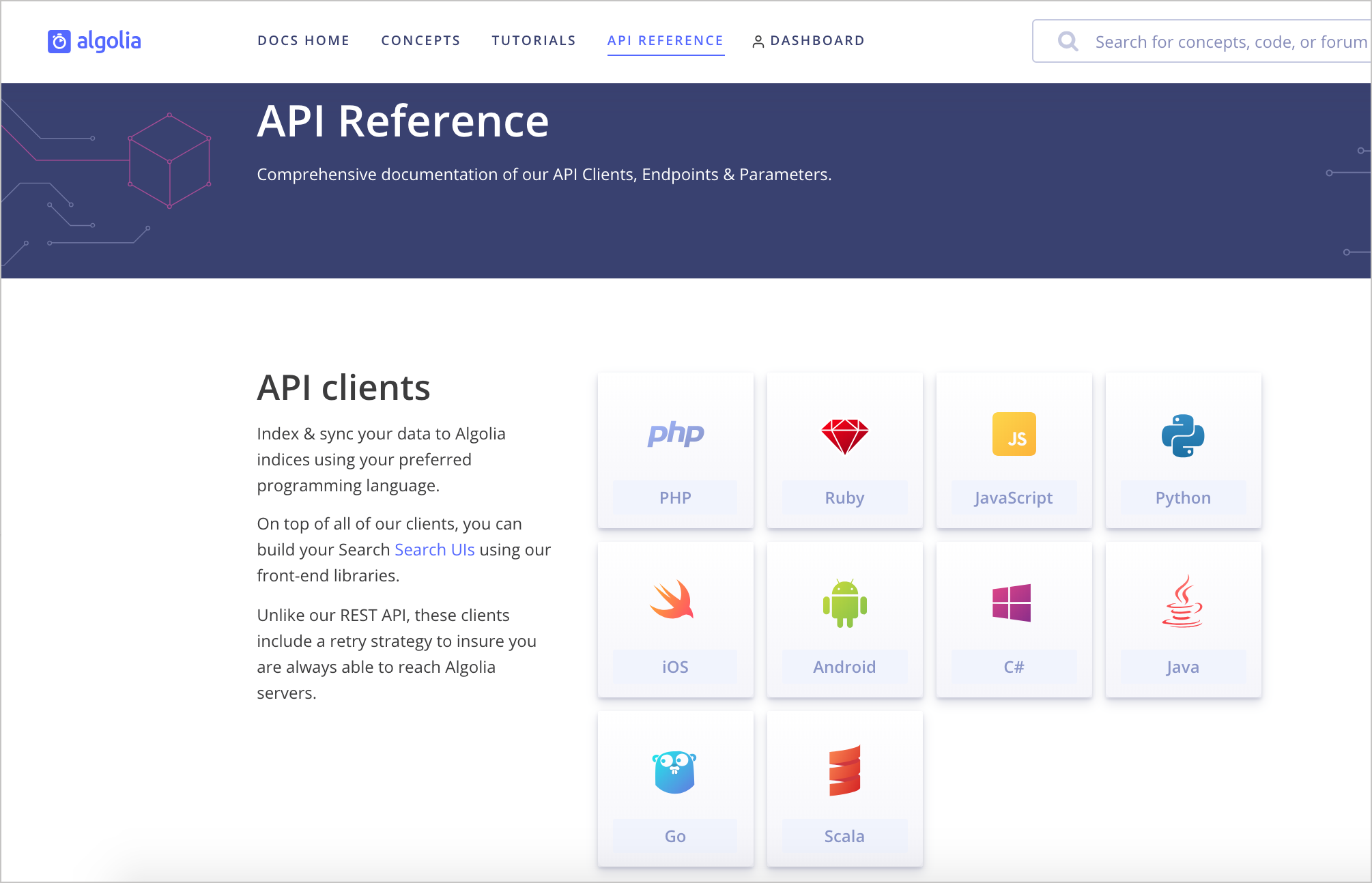 Algolia client implementations