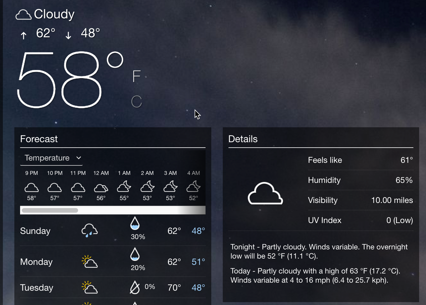 Sample weather interface