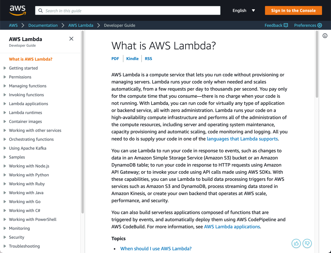 Lambda documentation homepage