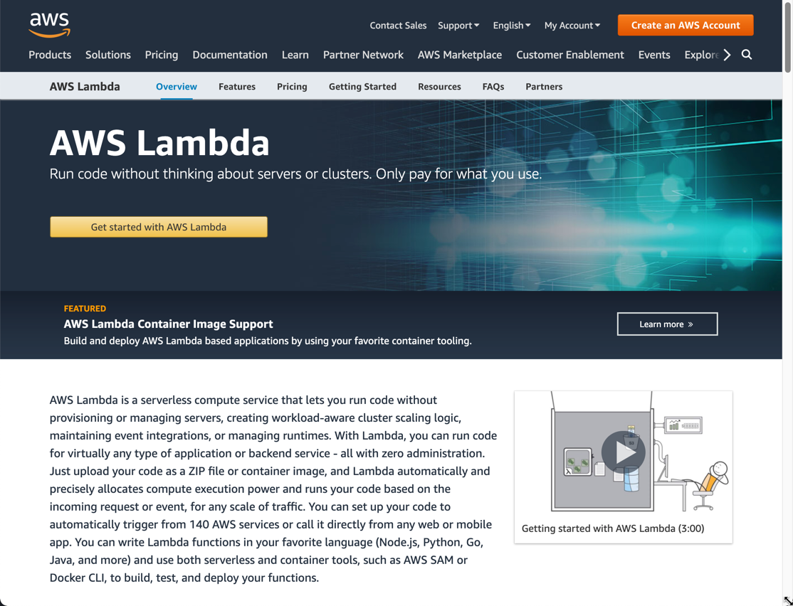 AWS Lambda product homepage