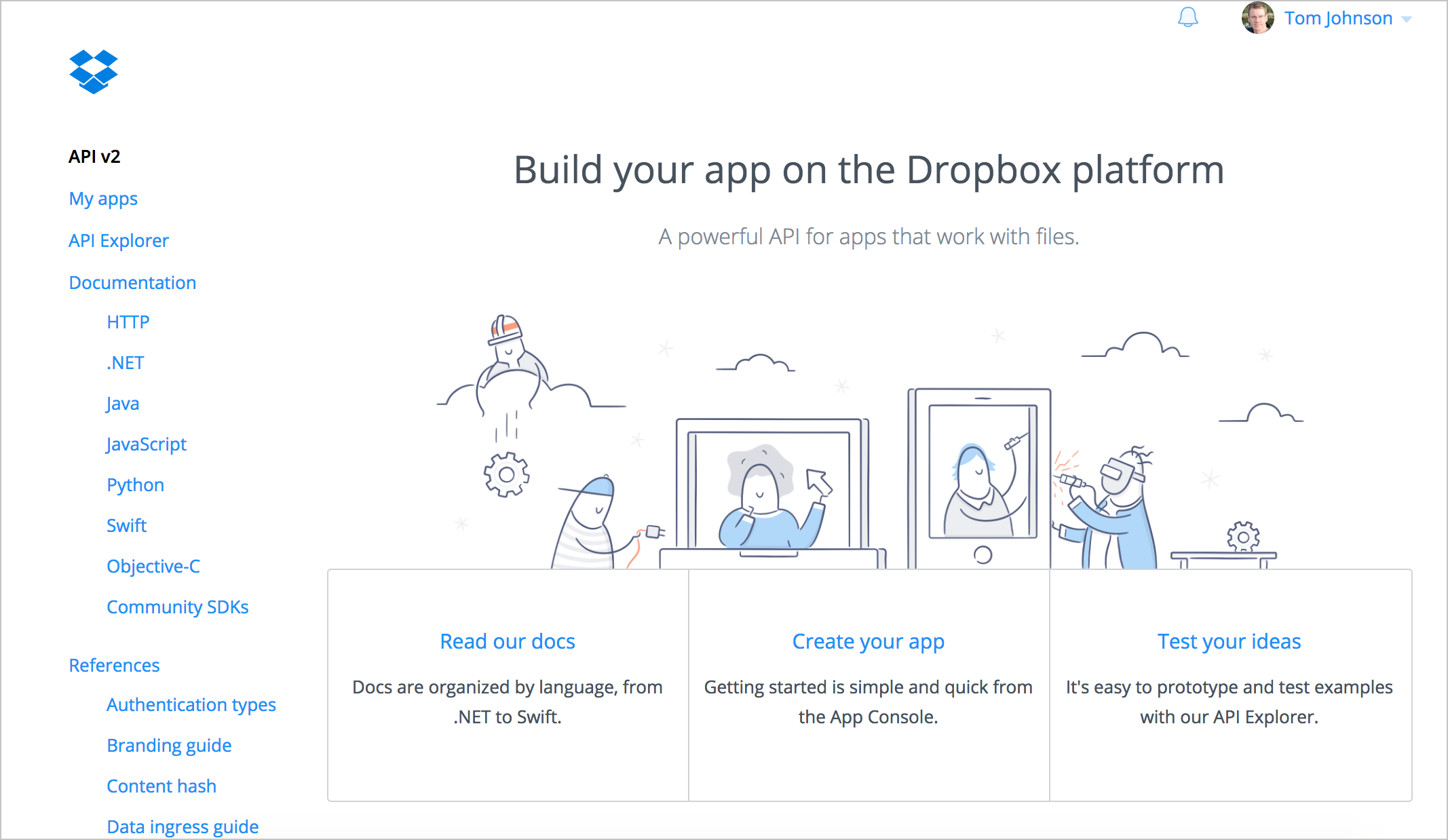 Dropbox API's developer site has a simple but clean UI