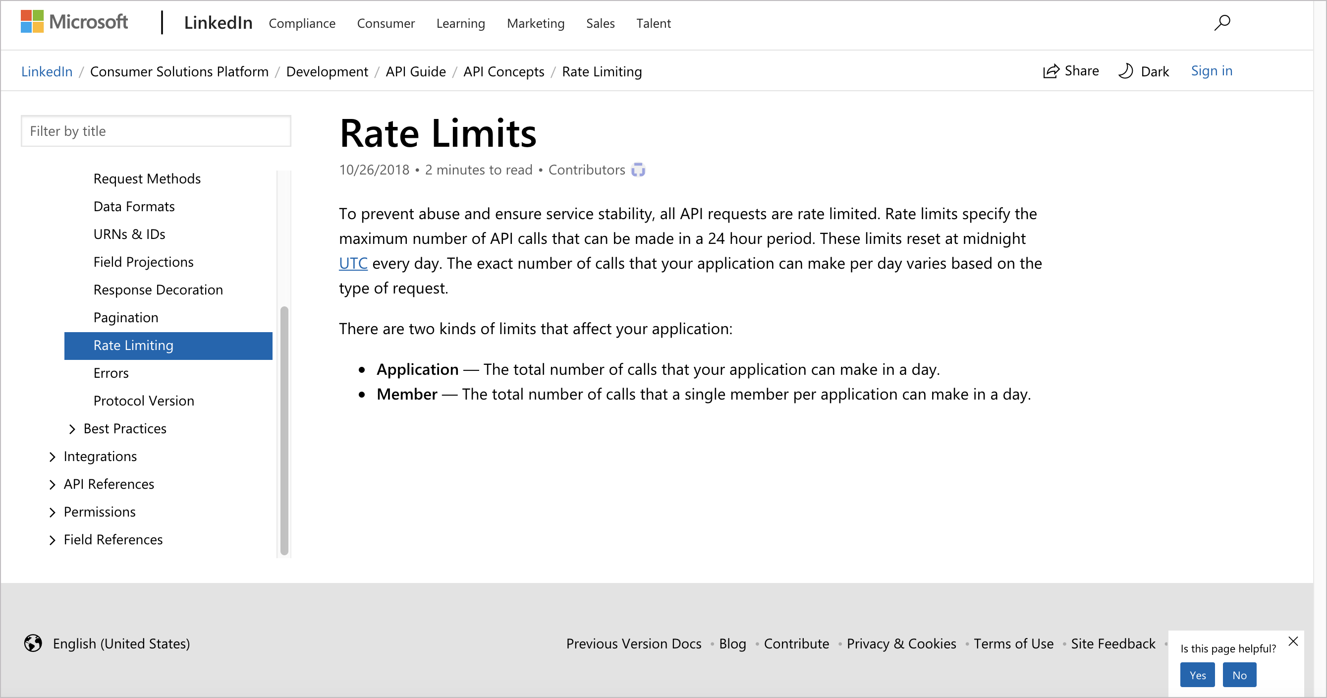 Linkedin rate throttling section