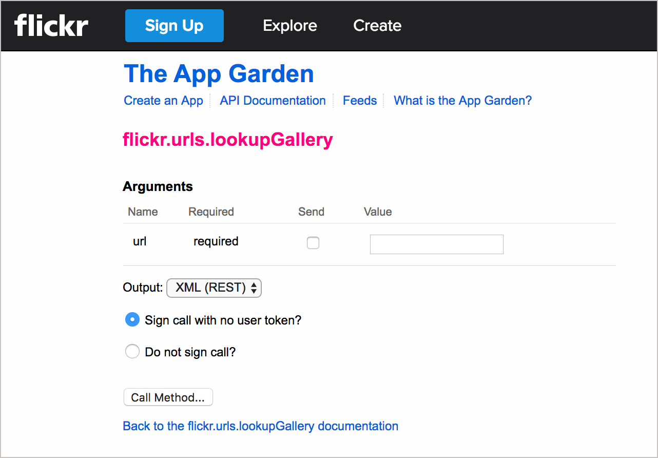 Flickr lookupGallery endpoint endpoint