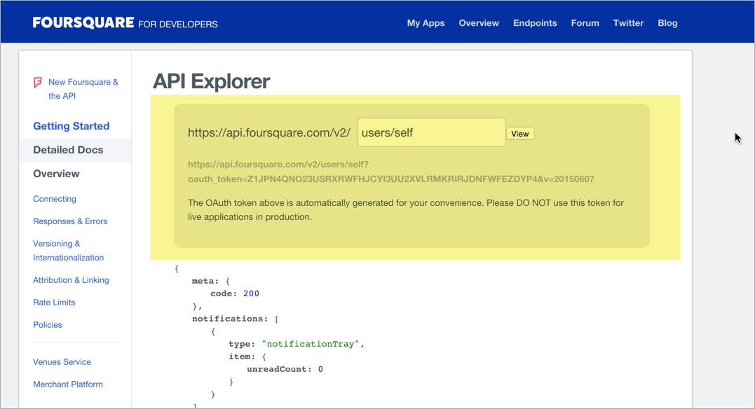 Foursquare's API Explorer