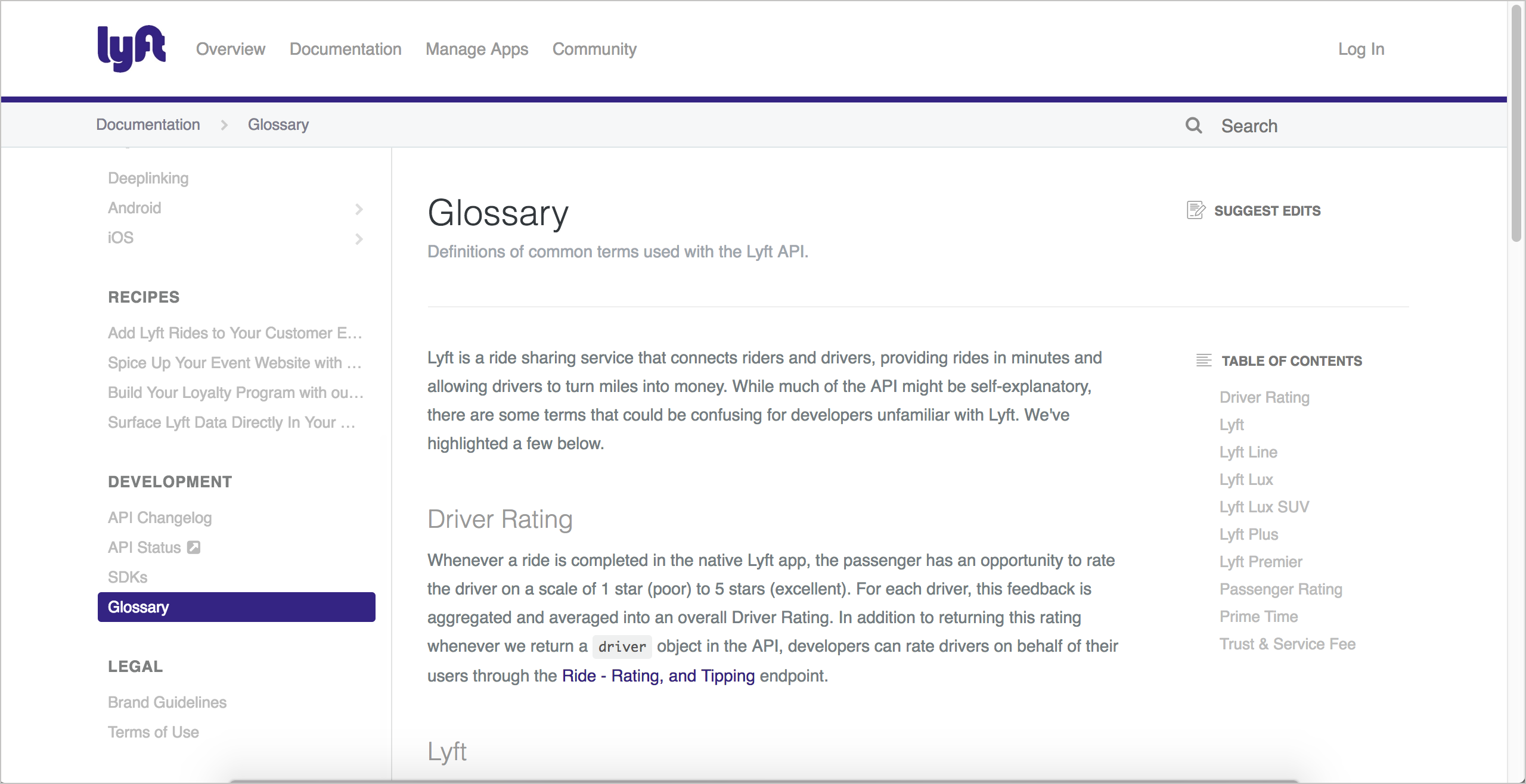 Lyft glossary