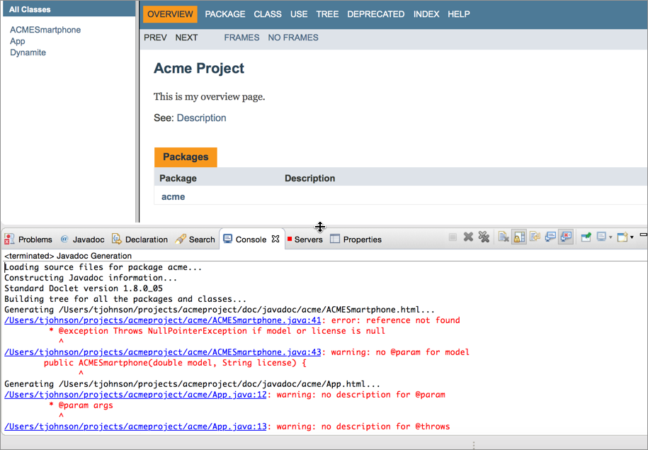 Javadoc error checking