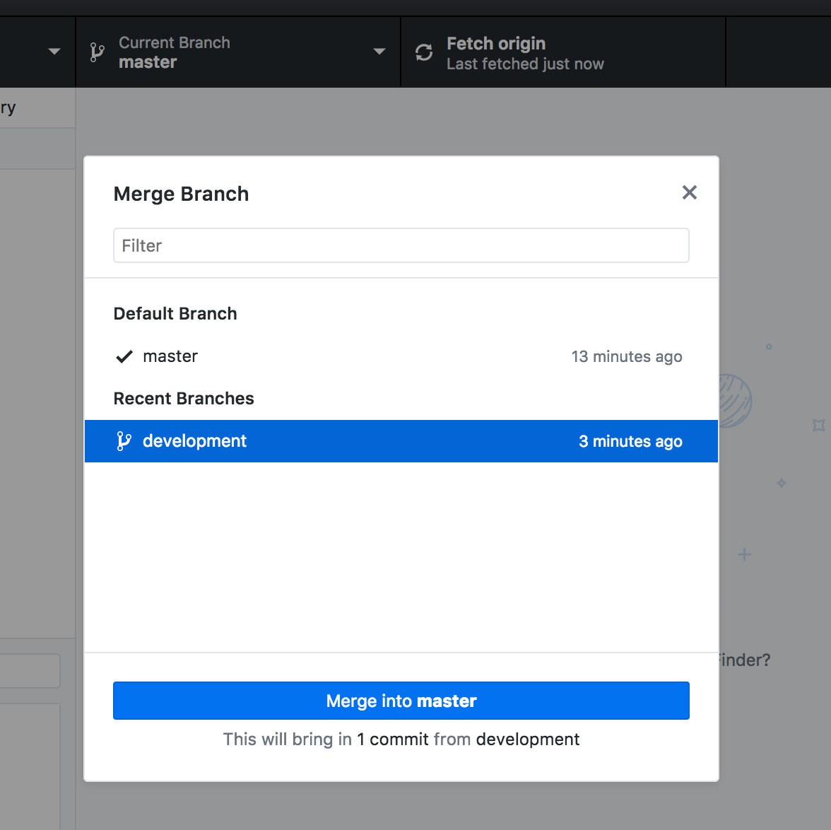 github desktop rebase current branch