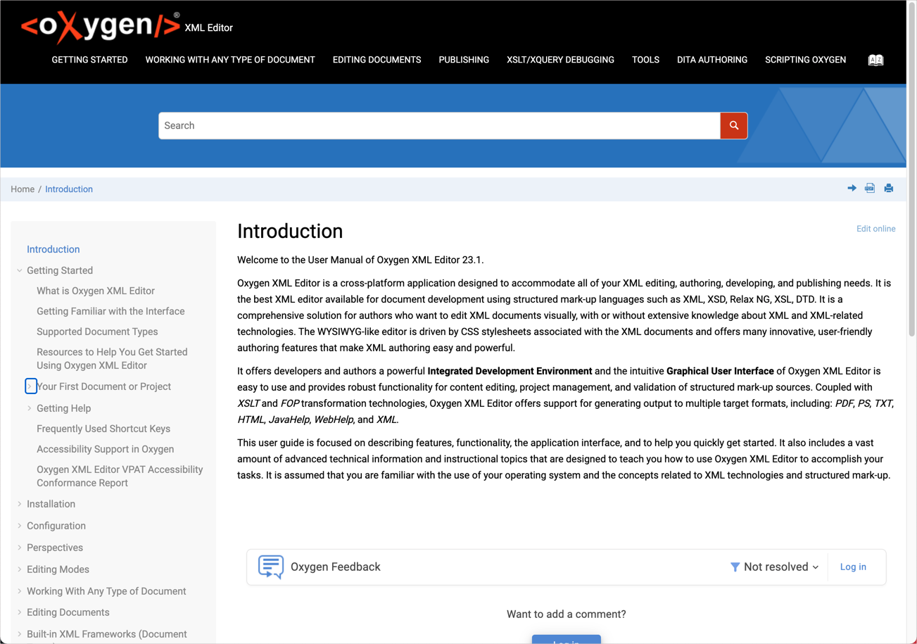 Oxygen XML topic view