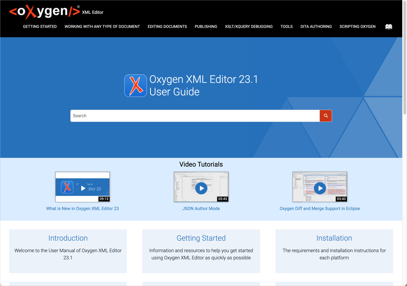 Oxygen XML landing page