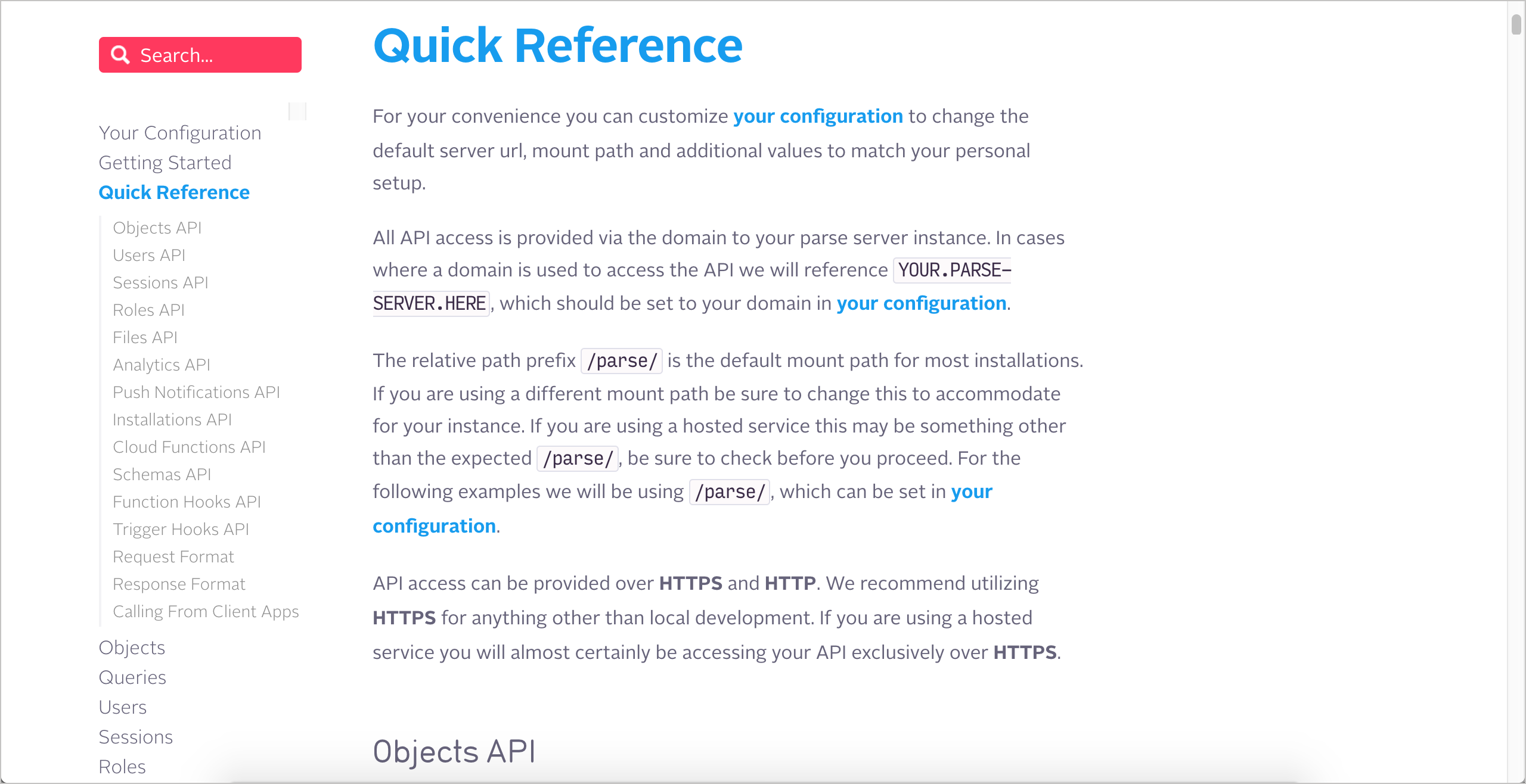 Parse platform quick reference guide