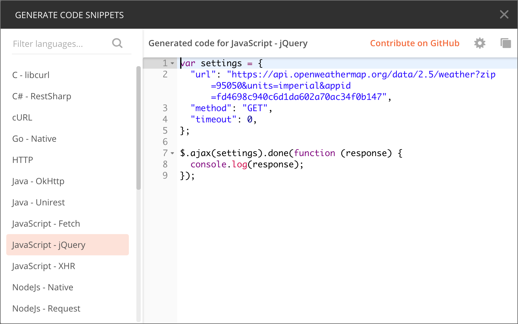 Copying JavaScript code from Postman