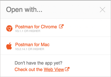 Options to open the Postman collection