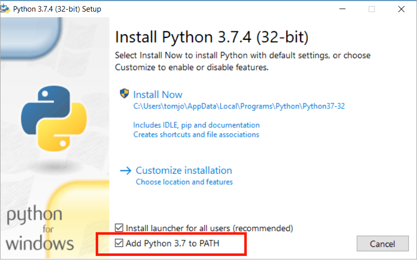 Installing Python to PATH