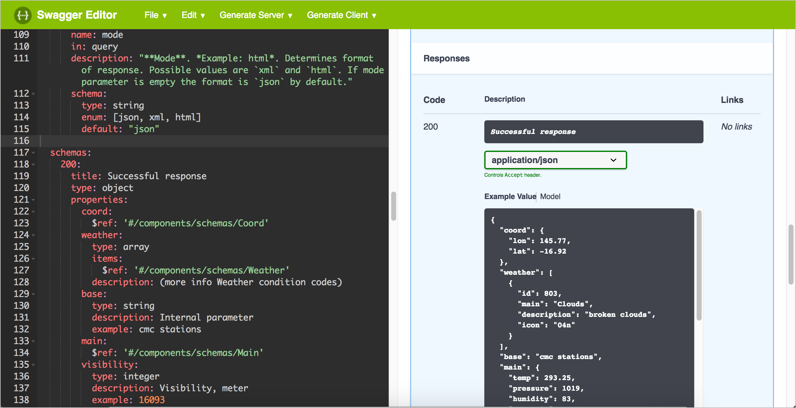 Responses object defined in components