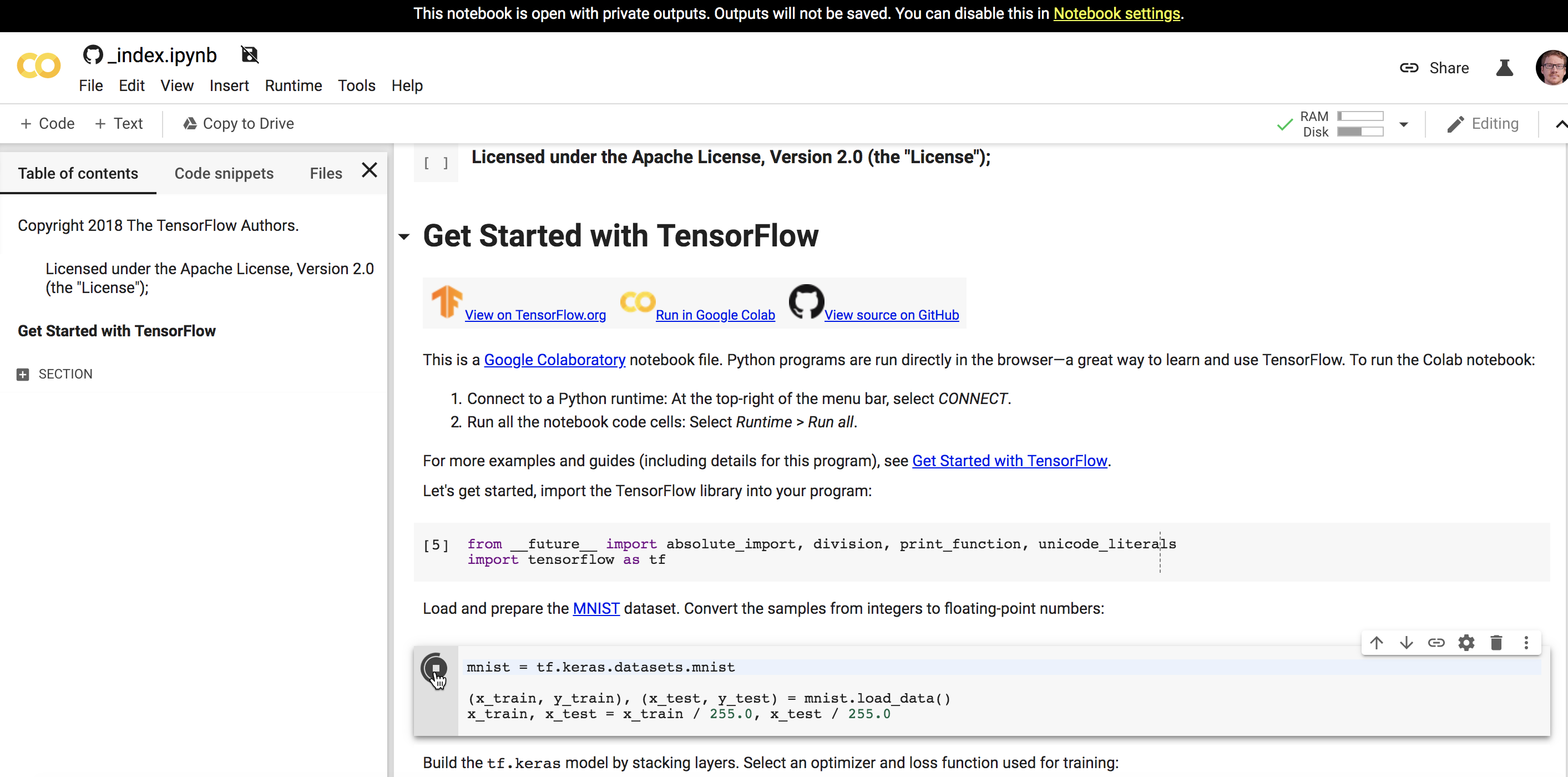 Google's interactive notebooks let you run the code in the browser