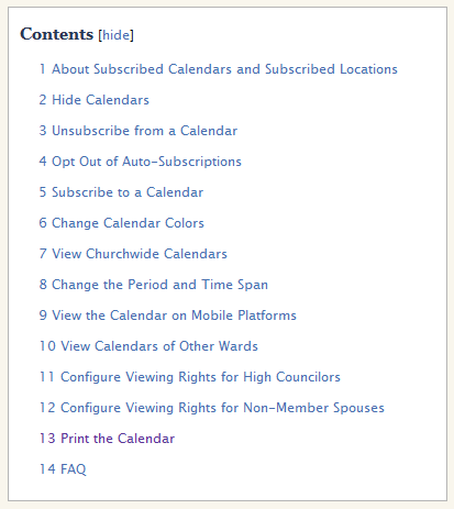 Calendar Contents