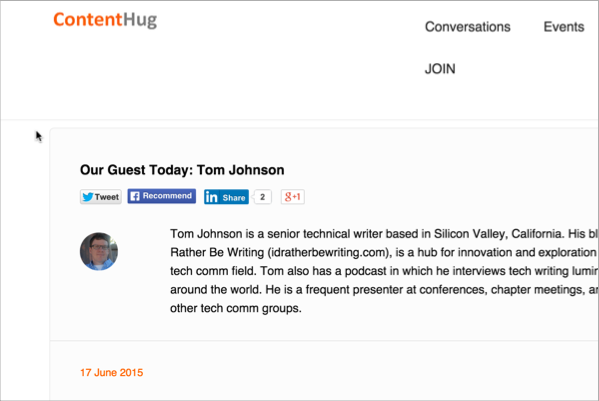 Conversation on Contenthug.com with Tom Johnson