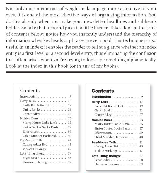Contrast in table of contents layout