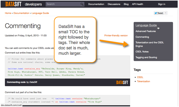 DataSift's TOC