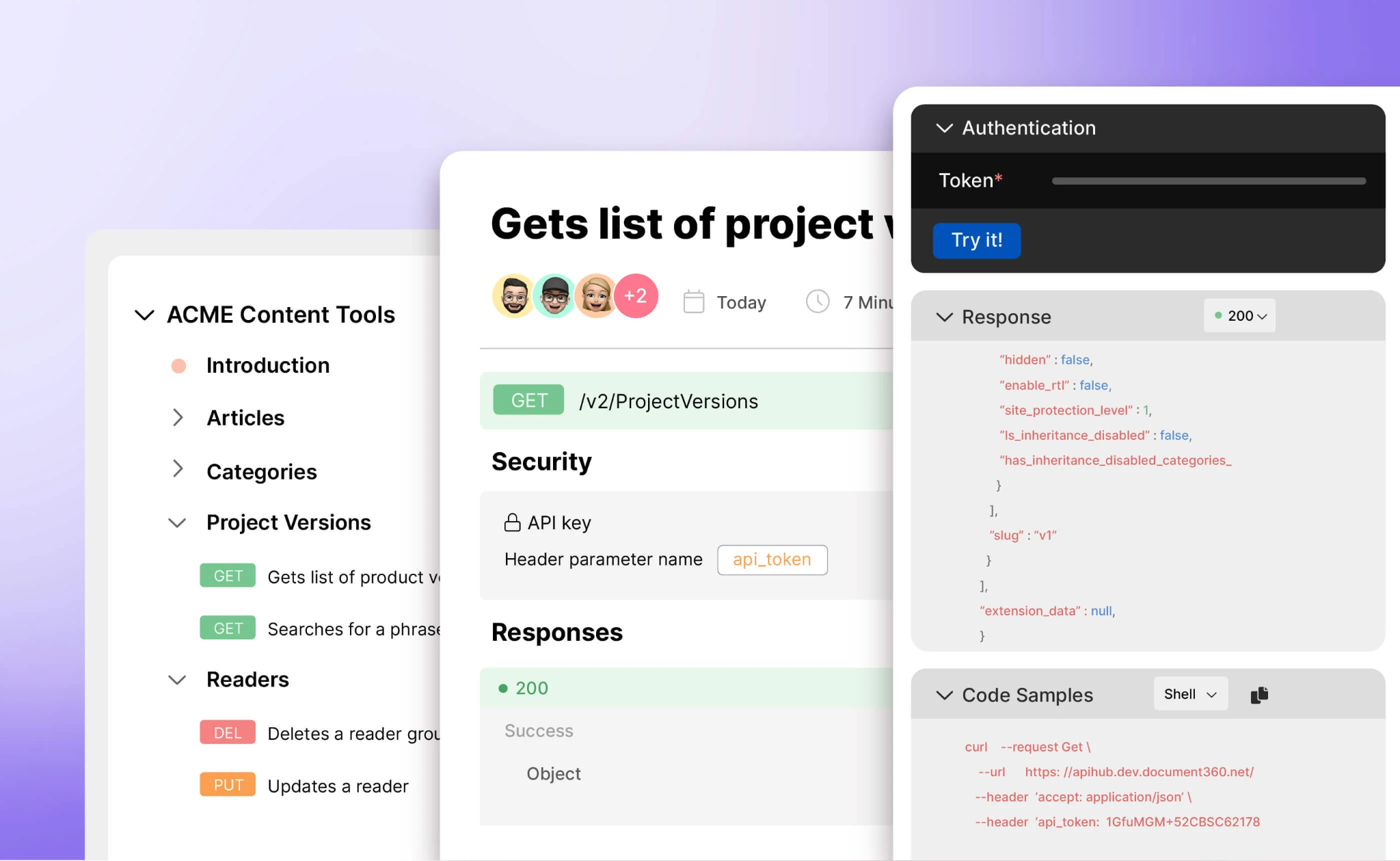 Document360 API documentation reference preview