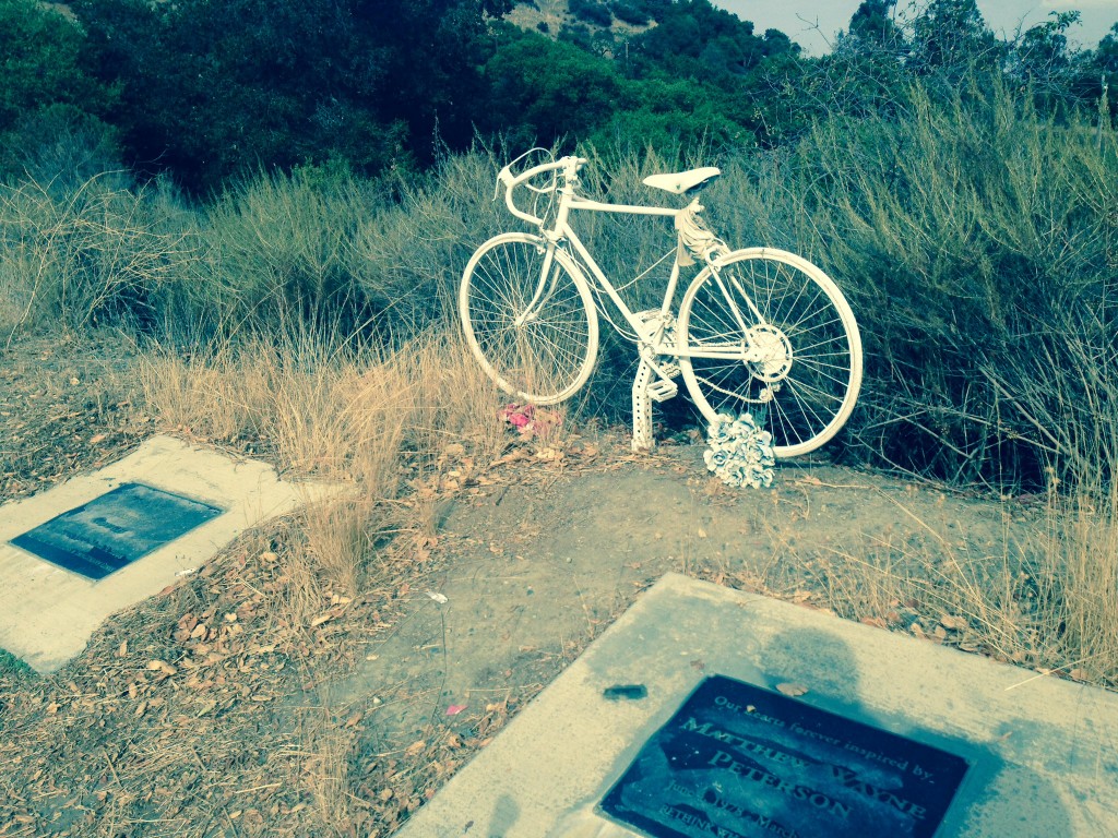 I passed this bike grave on the side of the road. Two tombstones for people around the age of 30. One of the gravestone sayings, " Free from limitations and imaginary lines." I like that.