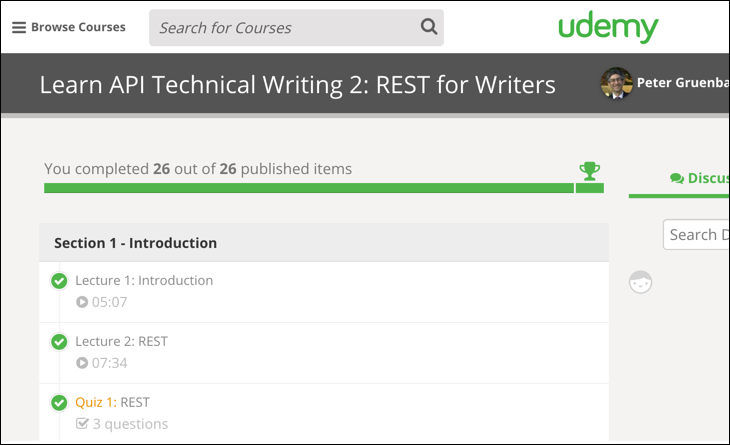 Peter Gruenbaum's Udemy course on REST API technical writing part 2