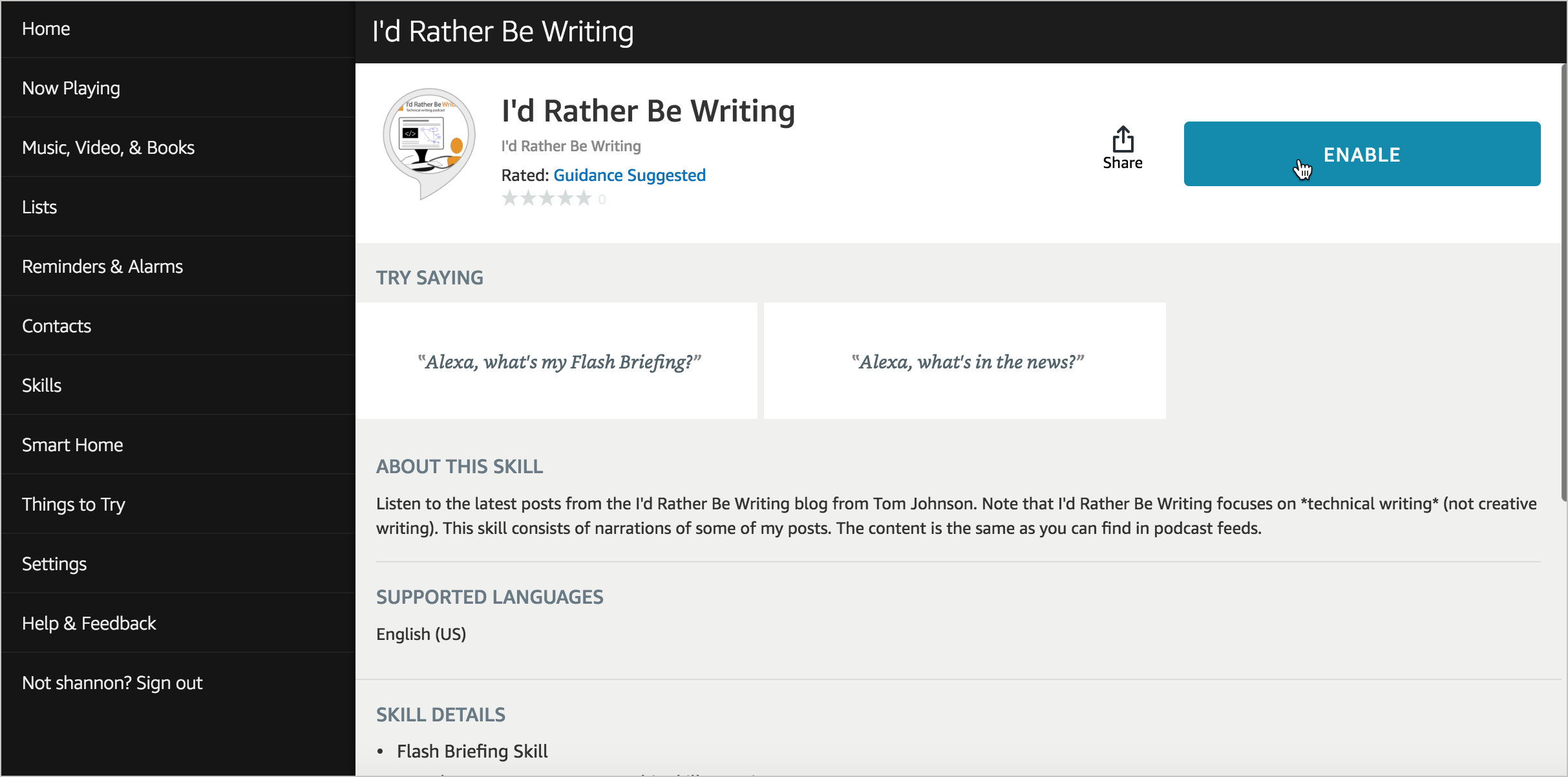 I'd Rather Be Writing is now an Alexa Flash Briefing skill