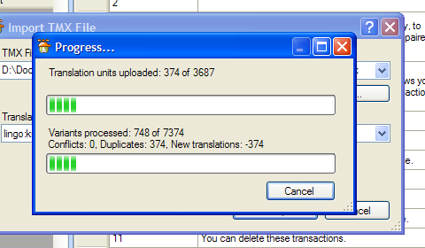 Uploading segments in the translation database