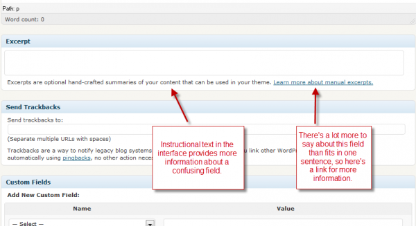 Moving text into the interface -- how WordPress handles confusing fields