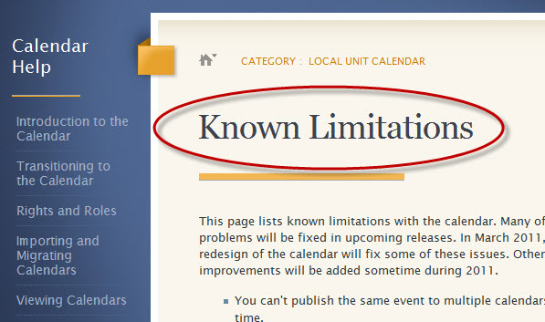 My Known Limitations page