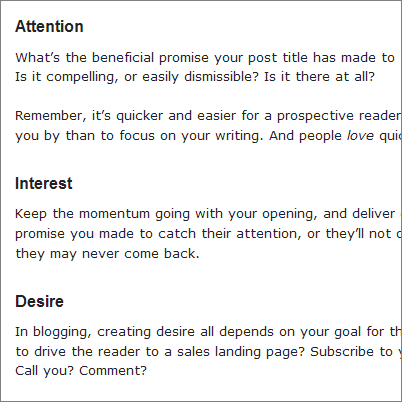 example of structured headings from Copyblogger