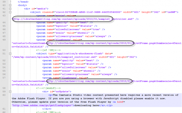 changing references paths of the video content