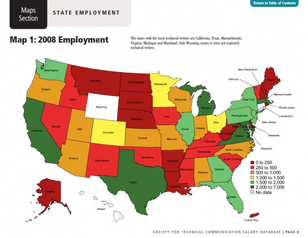 Where the technical writing jobs are in the U.S.