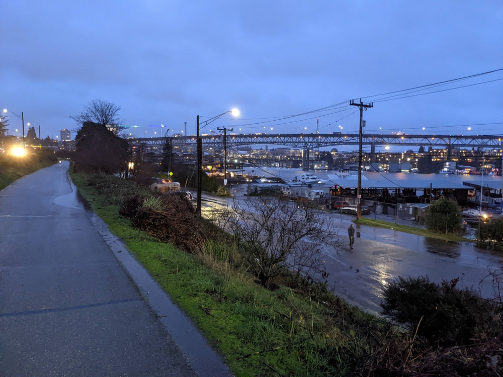 Burke Gilman trail at dusk in Fremont, Seattle