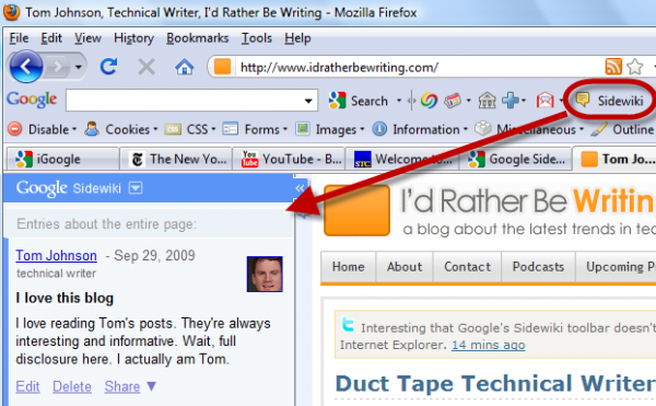 Google's Sidewiki opens a pane on the right of a web page where you can add a comment